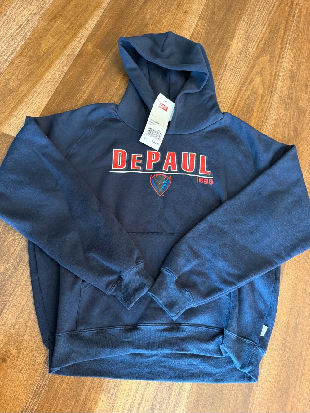 New NCAA DePaul Blue Demons Jan-sport Hoodie (size L kids